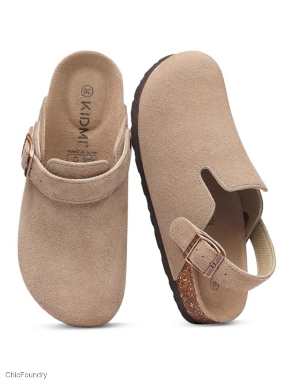 Genuine Suede Clogs Slip On Back Strap Cork Footbed Arch Support Mules